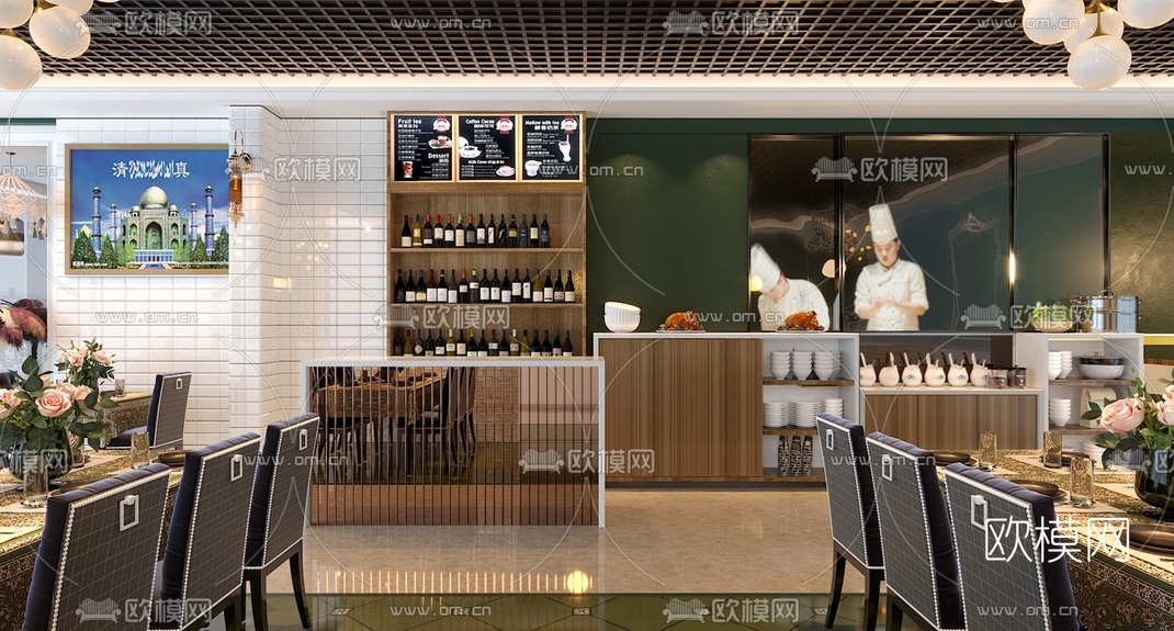 现代回族餐厅3d模型下载_ID10049761_3dmax免费模型-欧模网