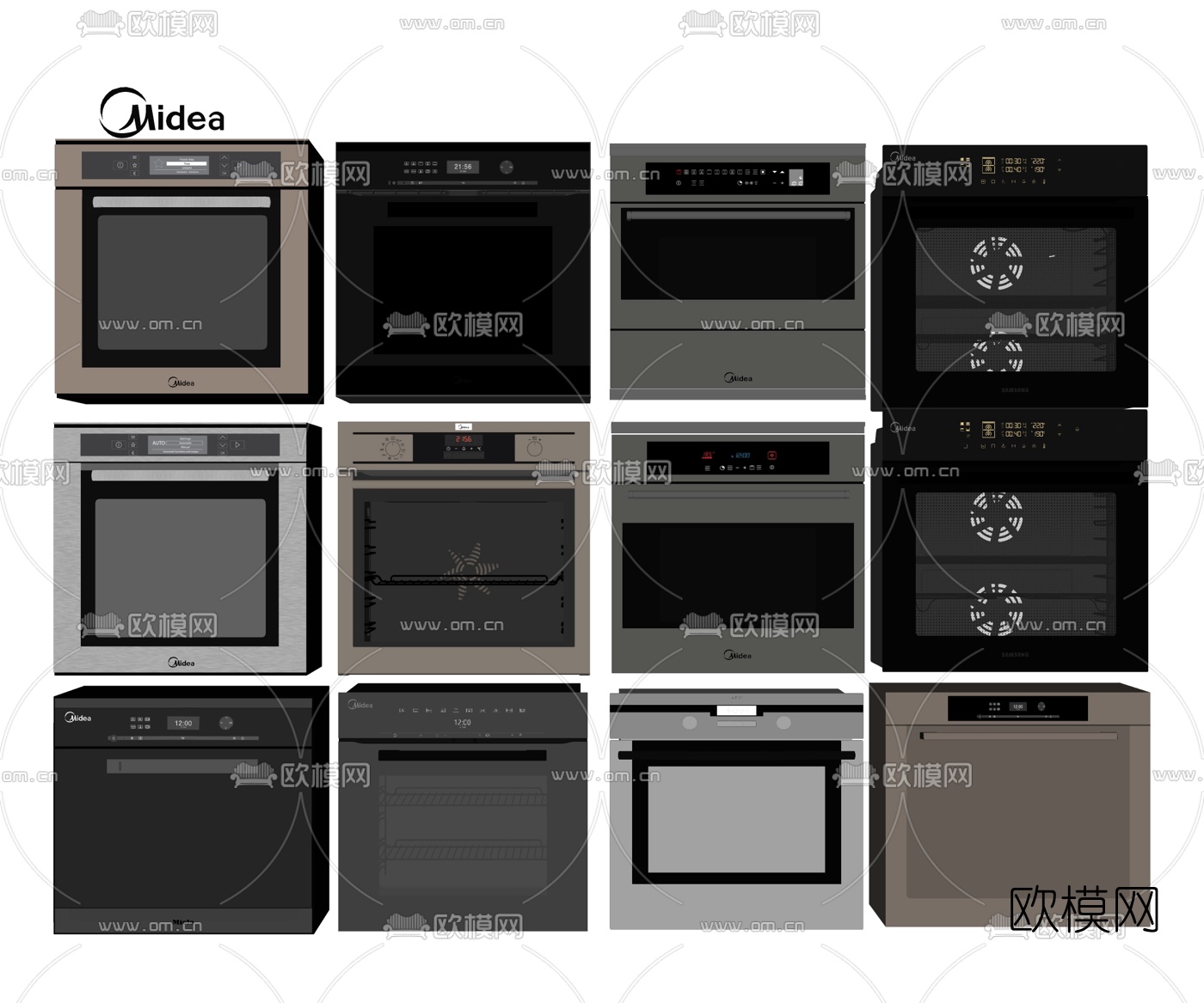 现代微波炉洗碗机烤箱su模型下载
