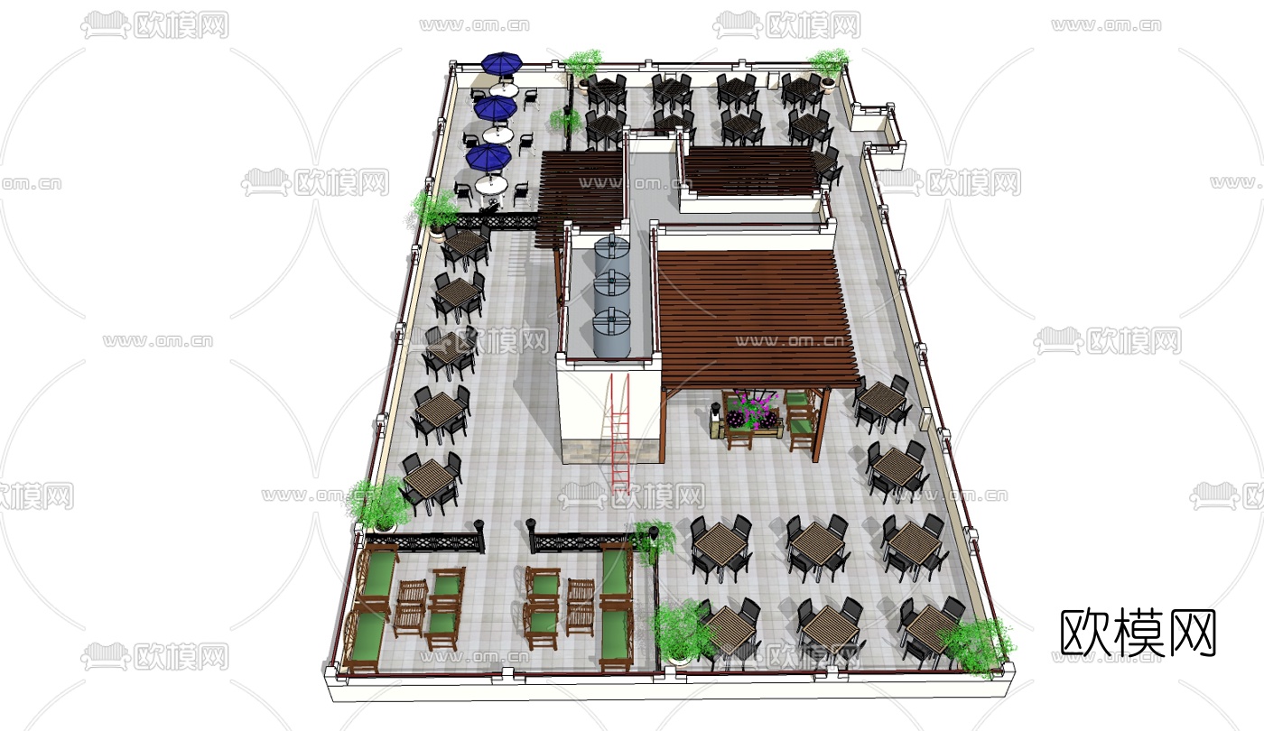 现代西餐厅免费su模型下载（渲染图1）