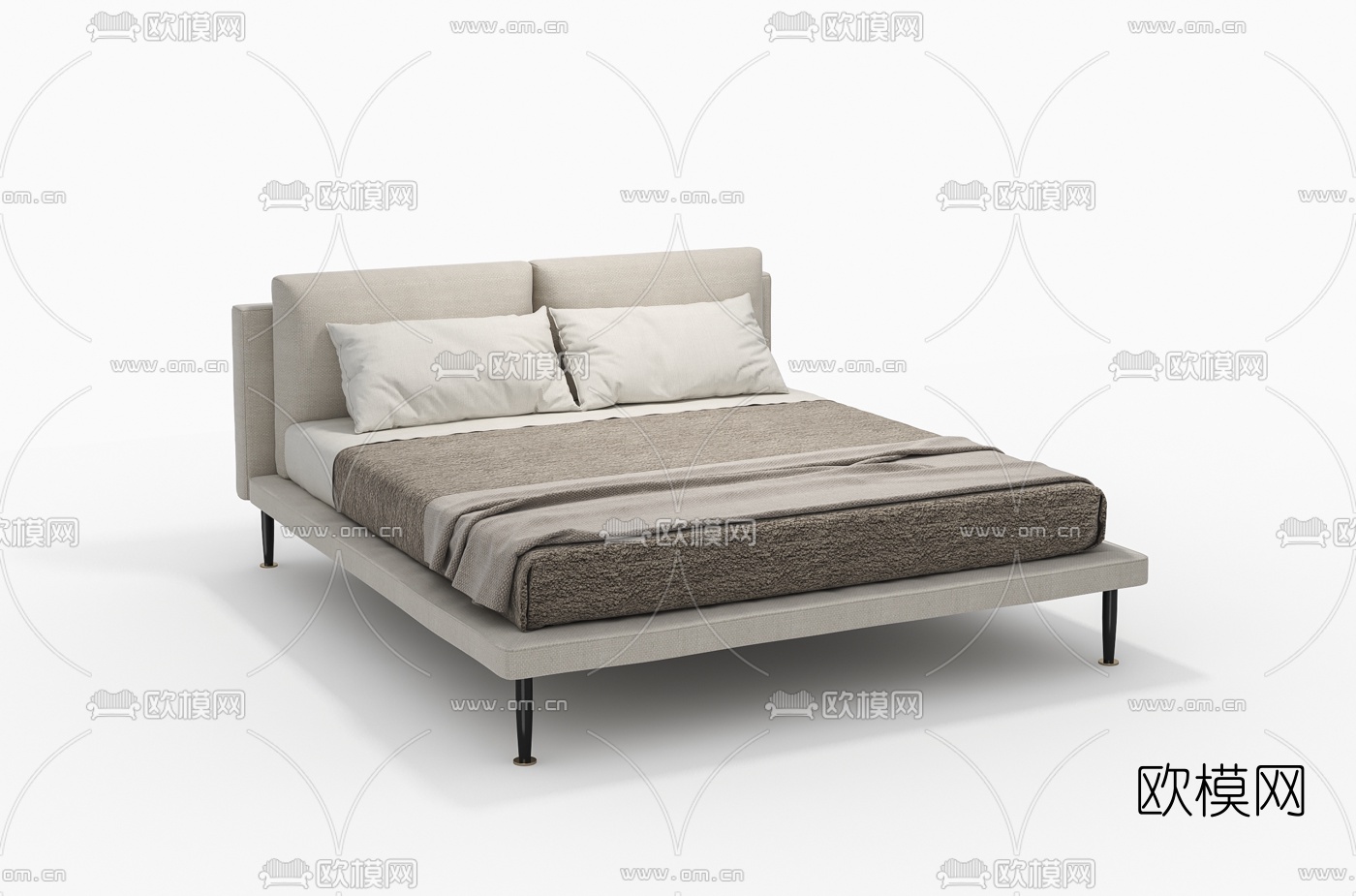 意大利Living Divani品牌 现代布艺双人床3d模型下载（渲染图1）