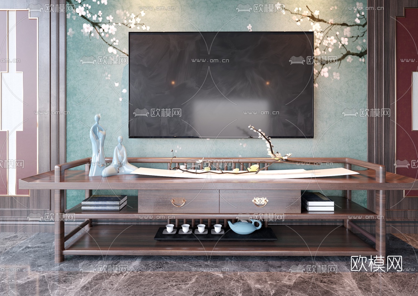 新中式电视柜3d模型