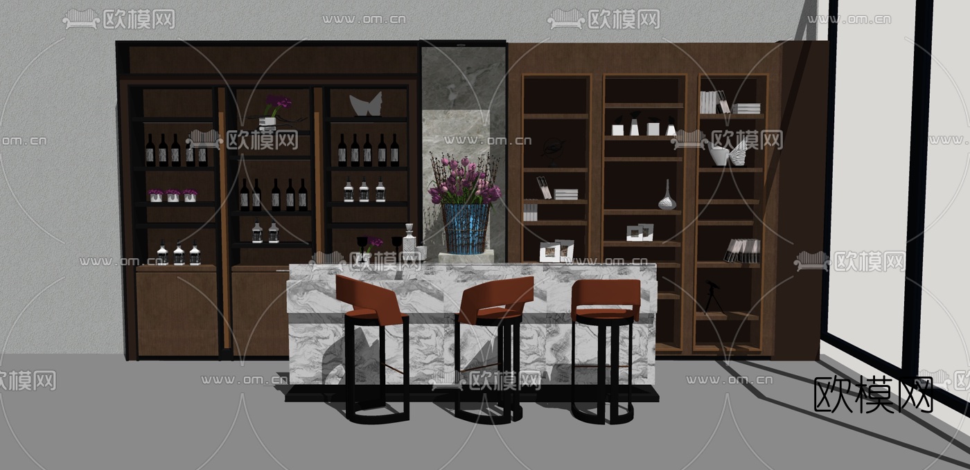 现代吧台吧椅组合su模型下载