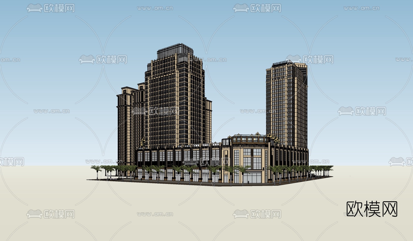 新古典商住综合楼su模型下载（渲染图1）
