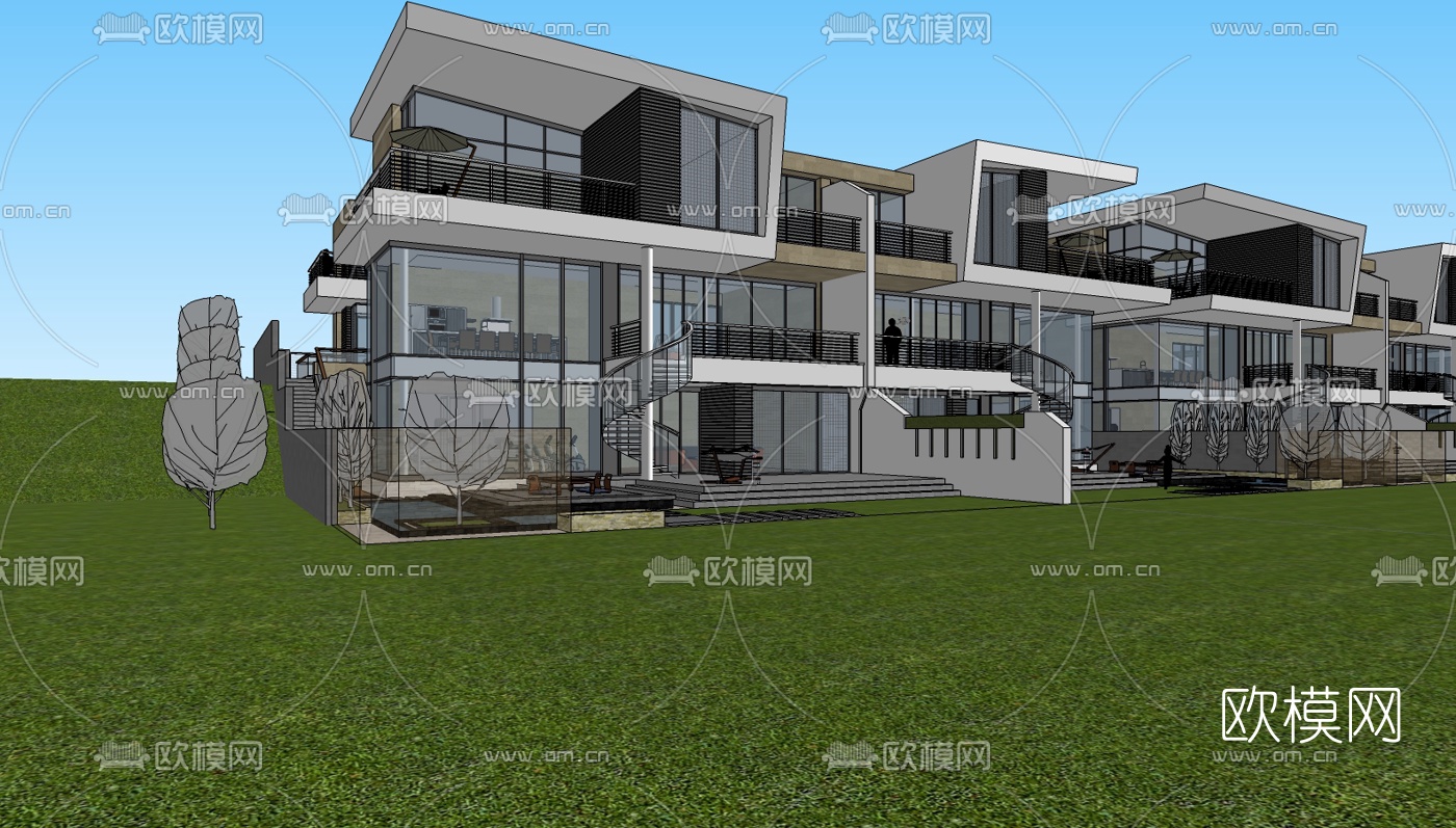 现代别墅su模型下载（渲染图2）
