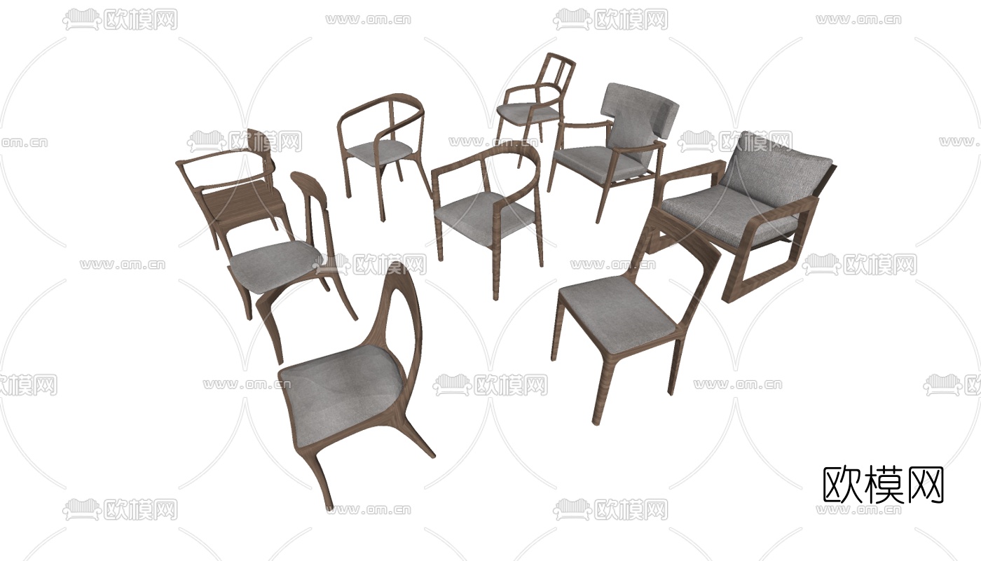 新中式实木单椅组合su模型下载（渲染图3）