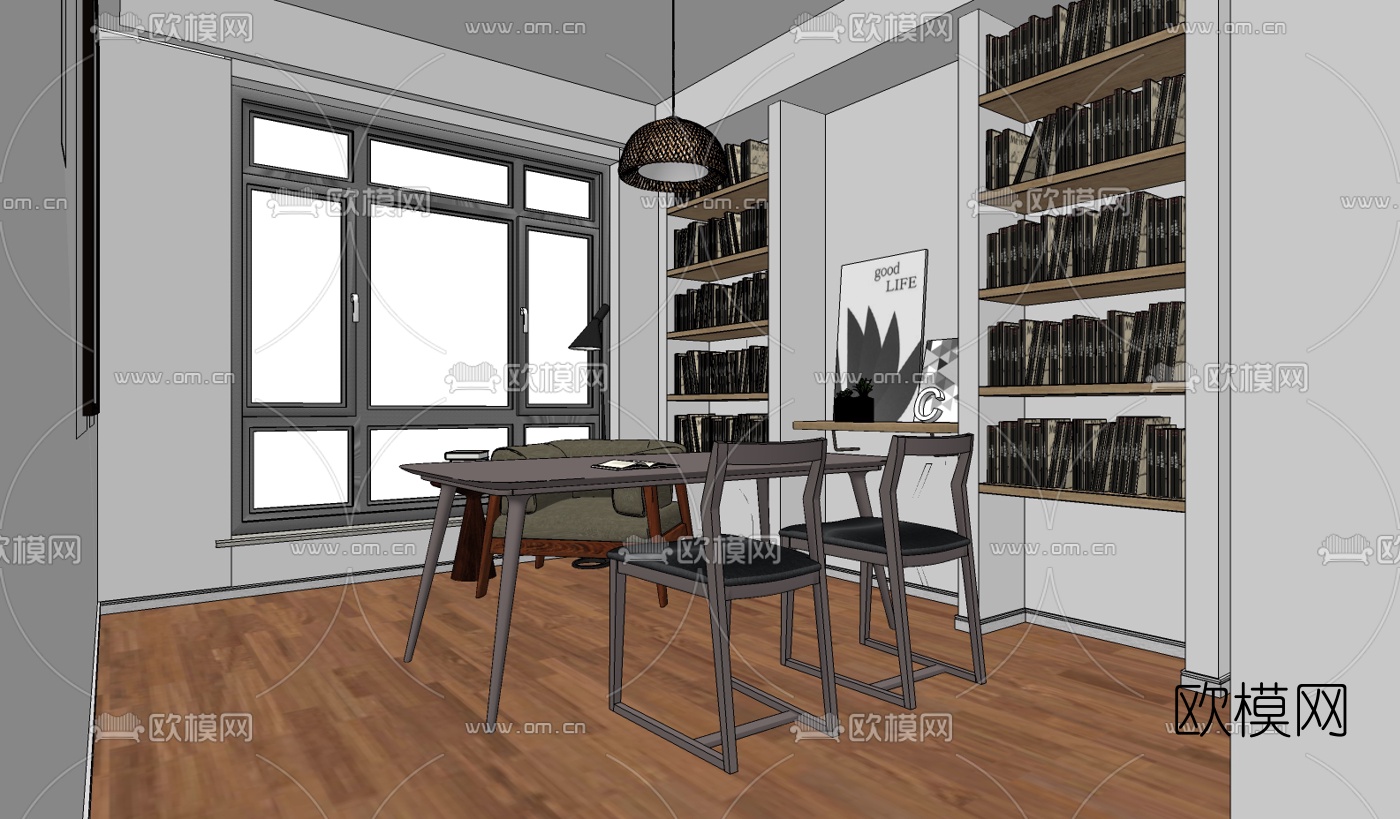 北欧书房su模型下载（渲染图2）