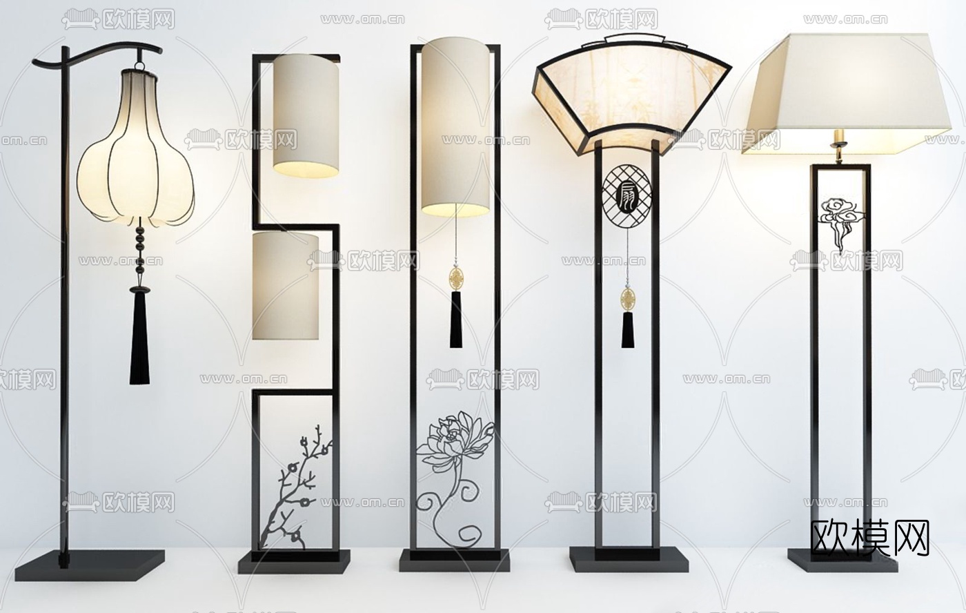 新中式落地灯组合3D模型下载