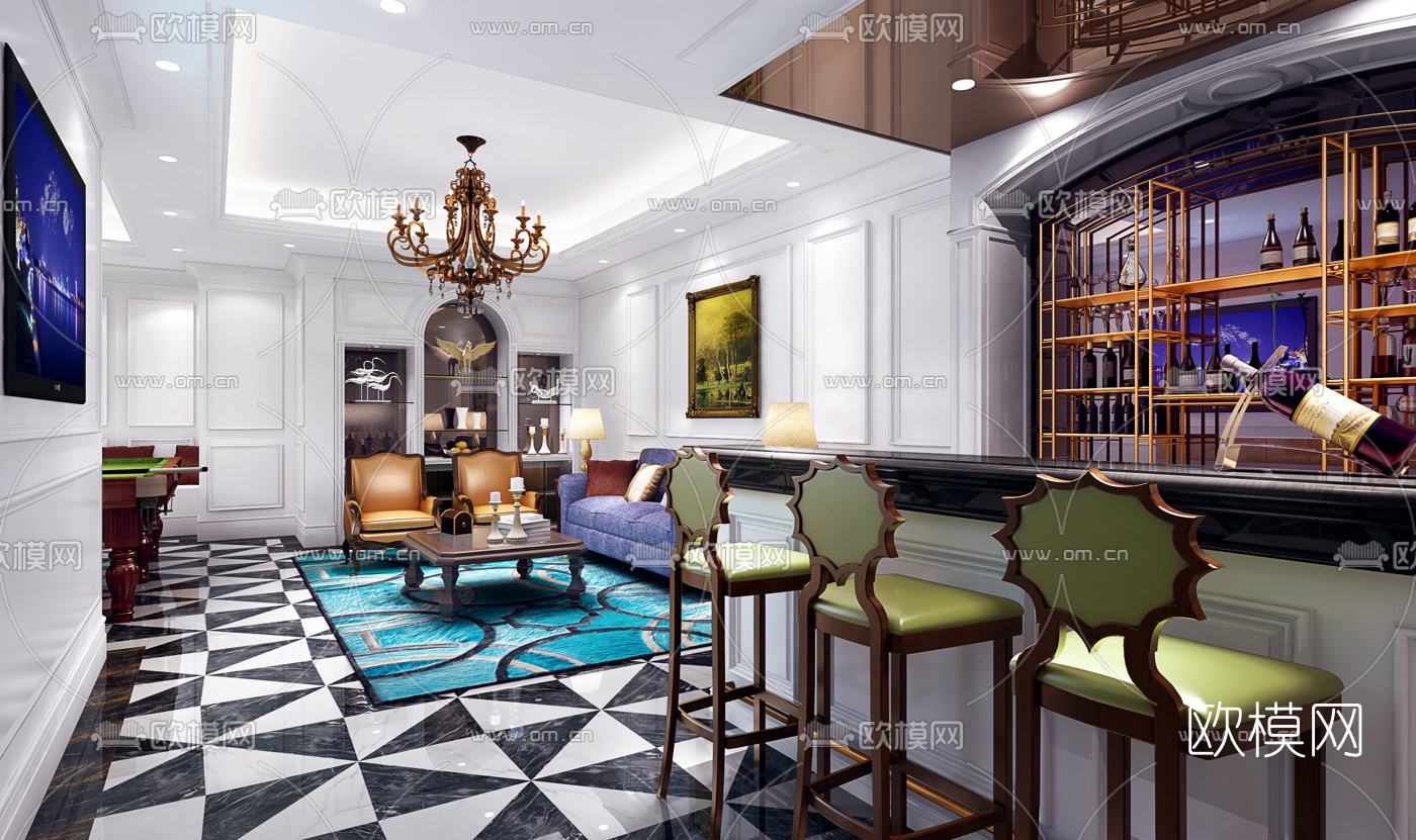 欧式会客厅吧台3D模型下载