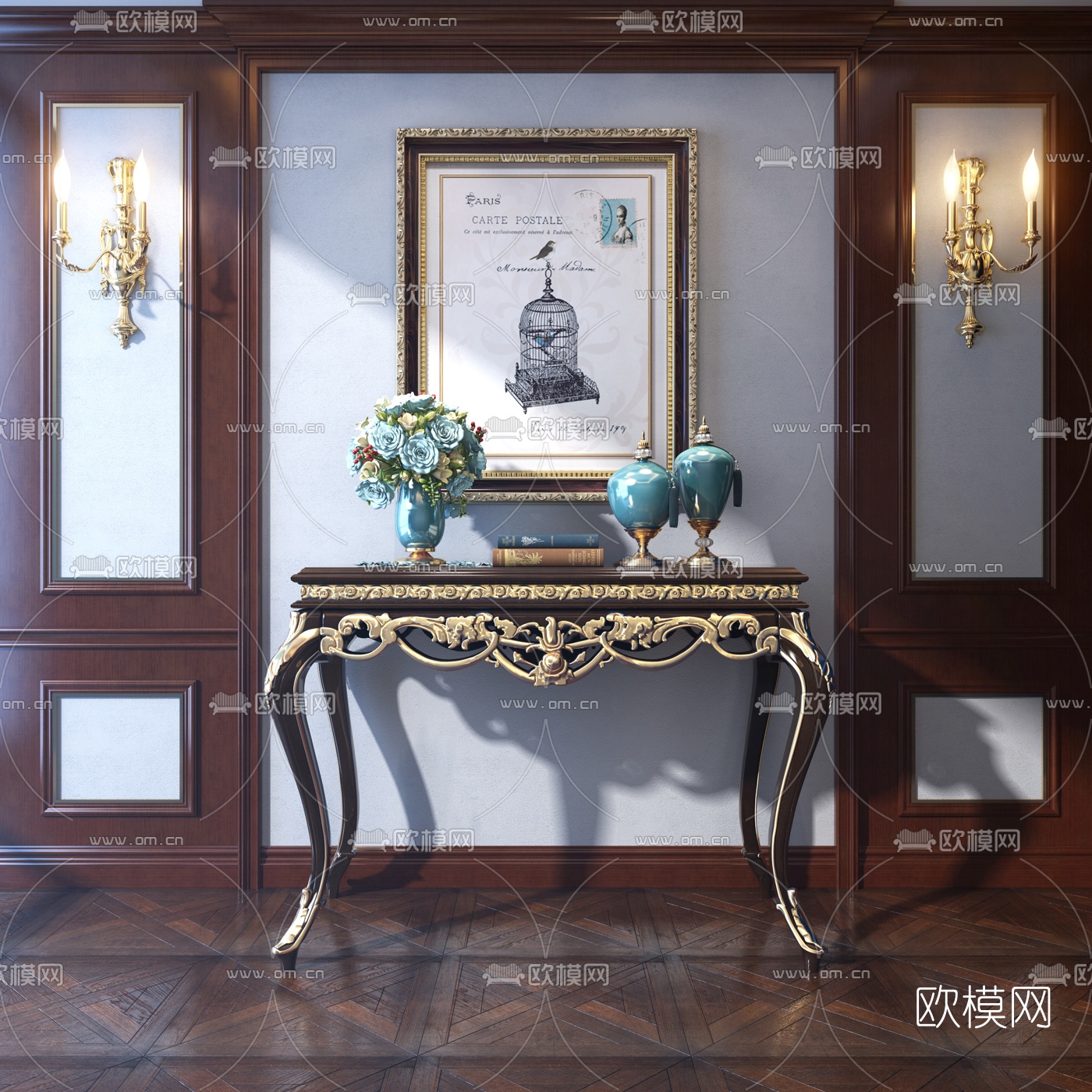 欧式轻奢端景条案3d模型下载