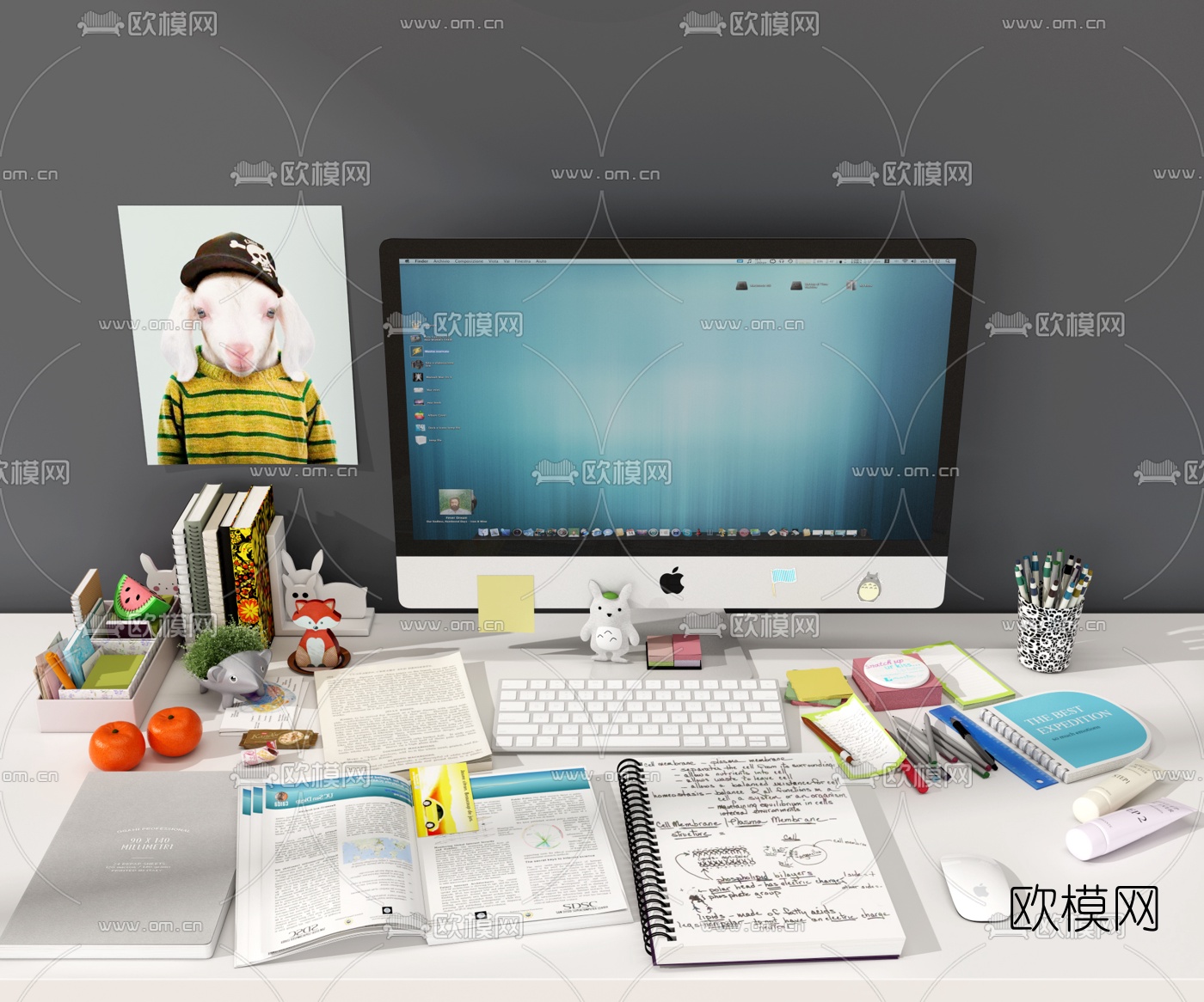 现代苹果电脑办公用品摆件3d模型