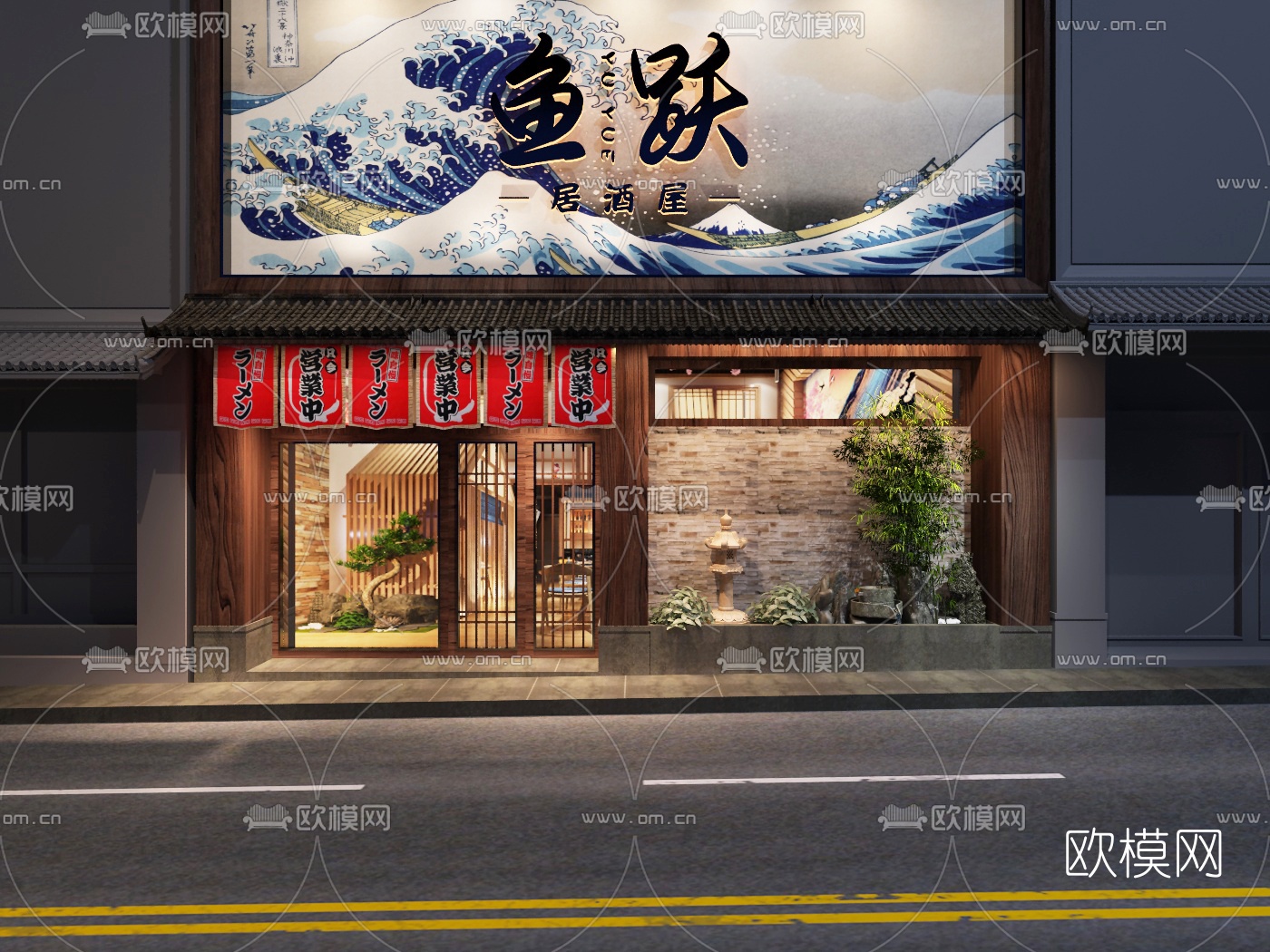 日式寿司店门面3D模型-免费3dmax模型库-欧模网