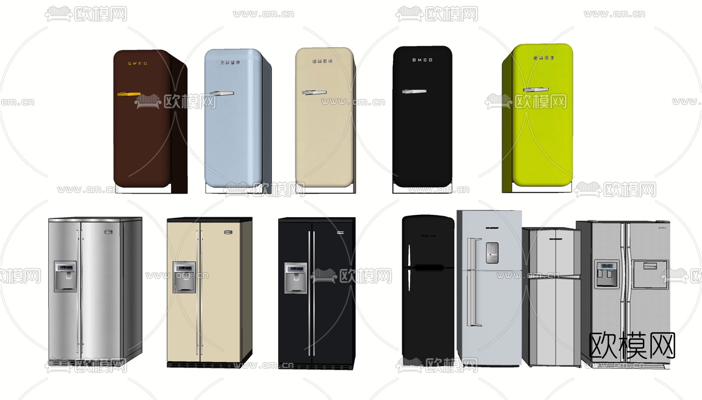 现代冰箱组合su模型下载