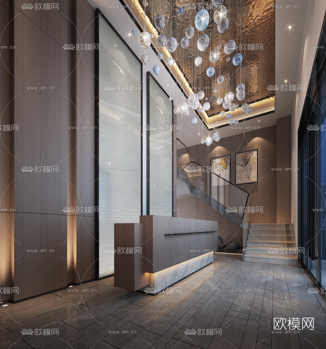 现代会所前台接待3d模型