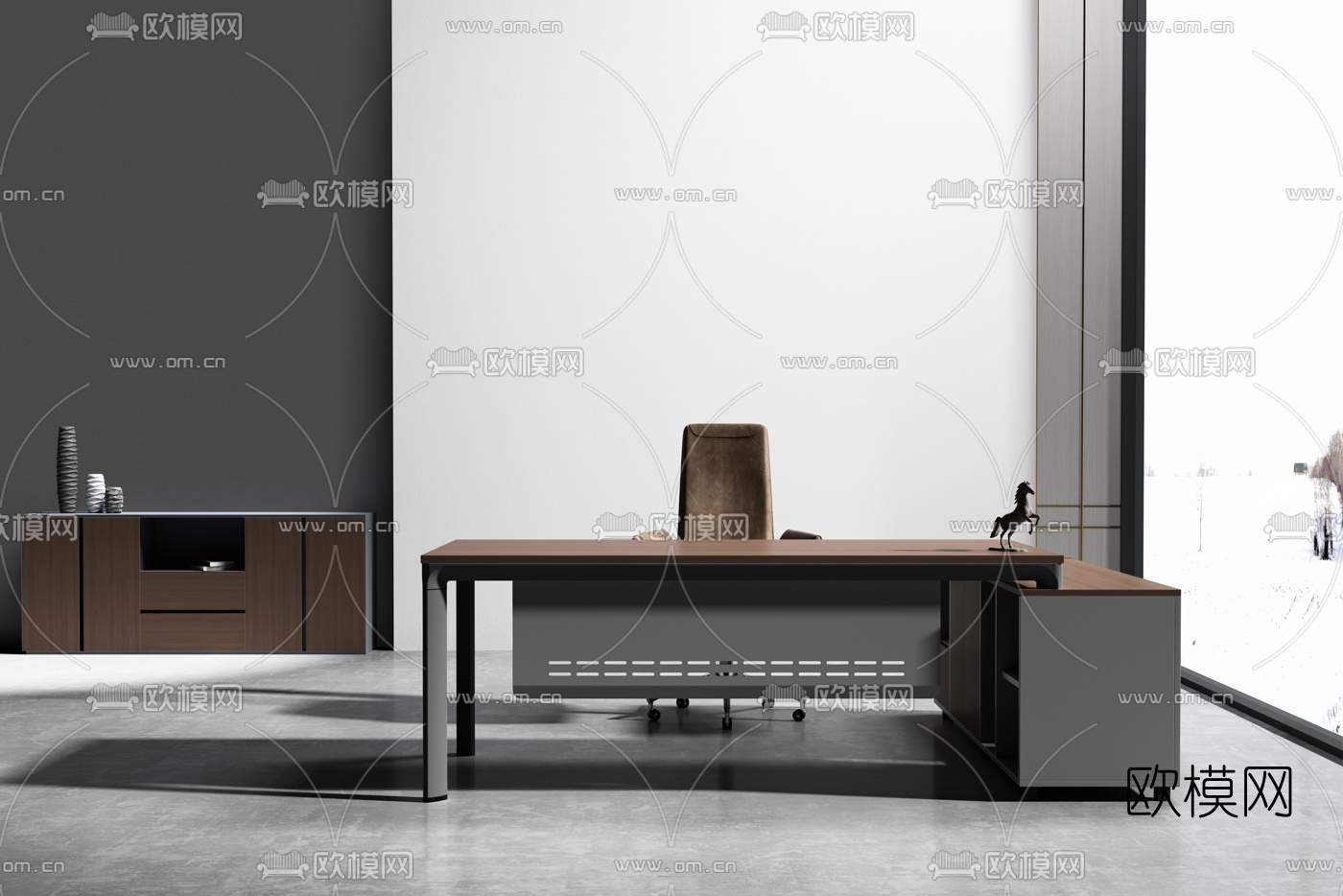 现代班台桌椅3d模型