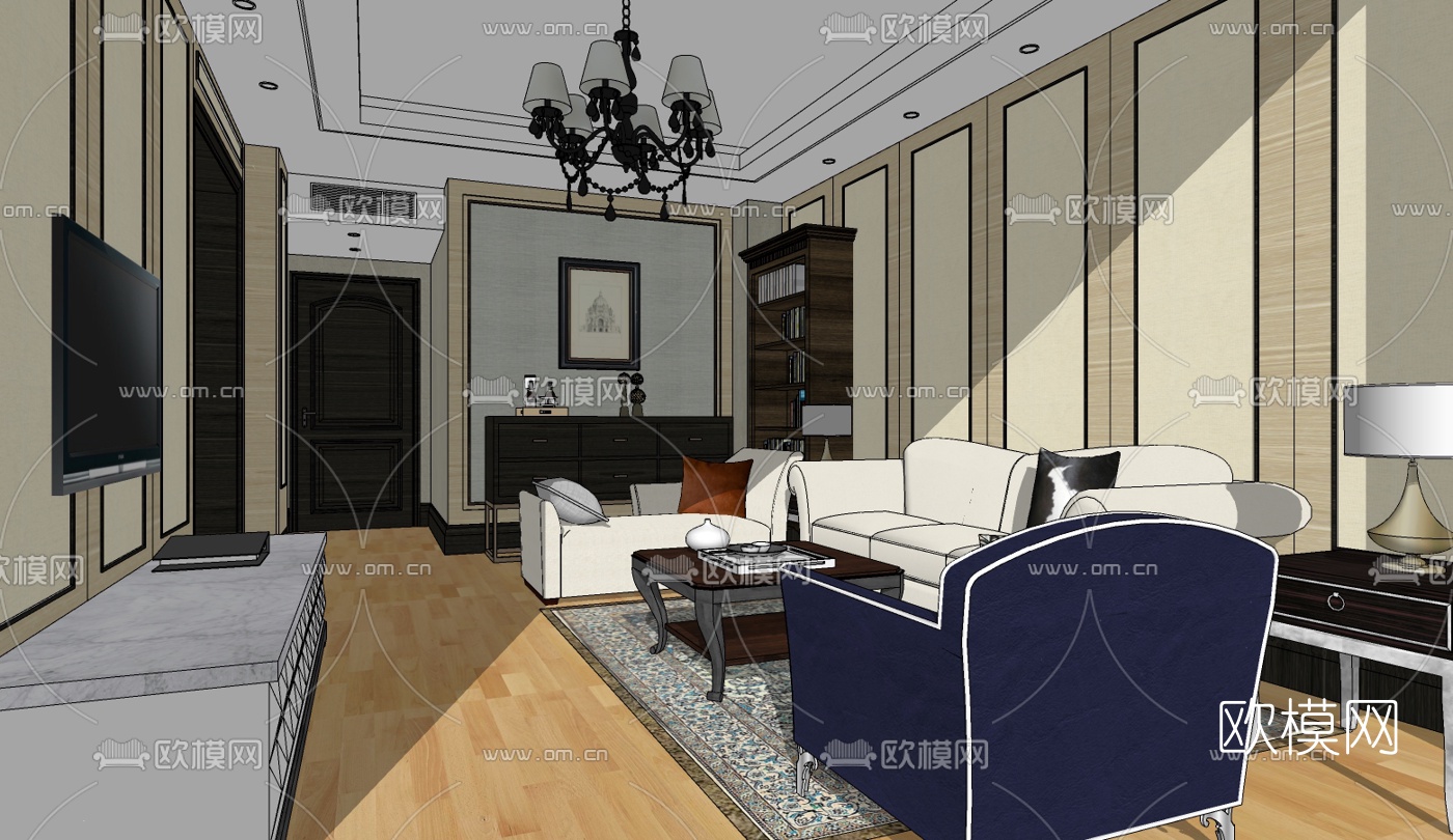 欧式酒店客房免费su模型下载（渲染图1）