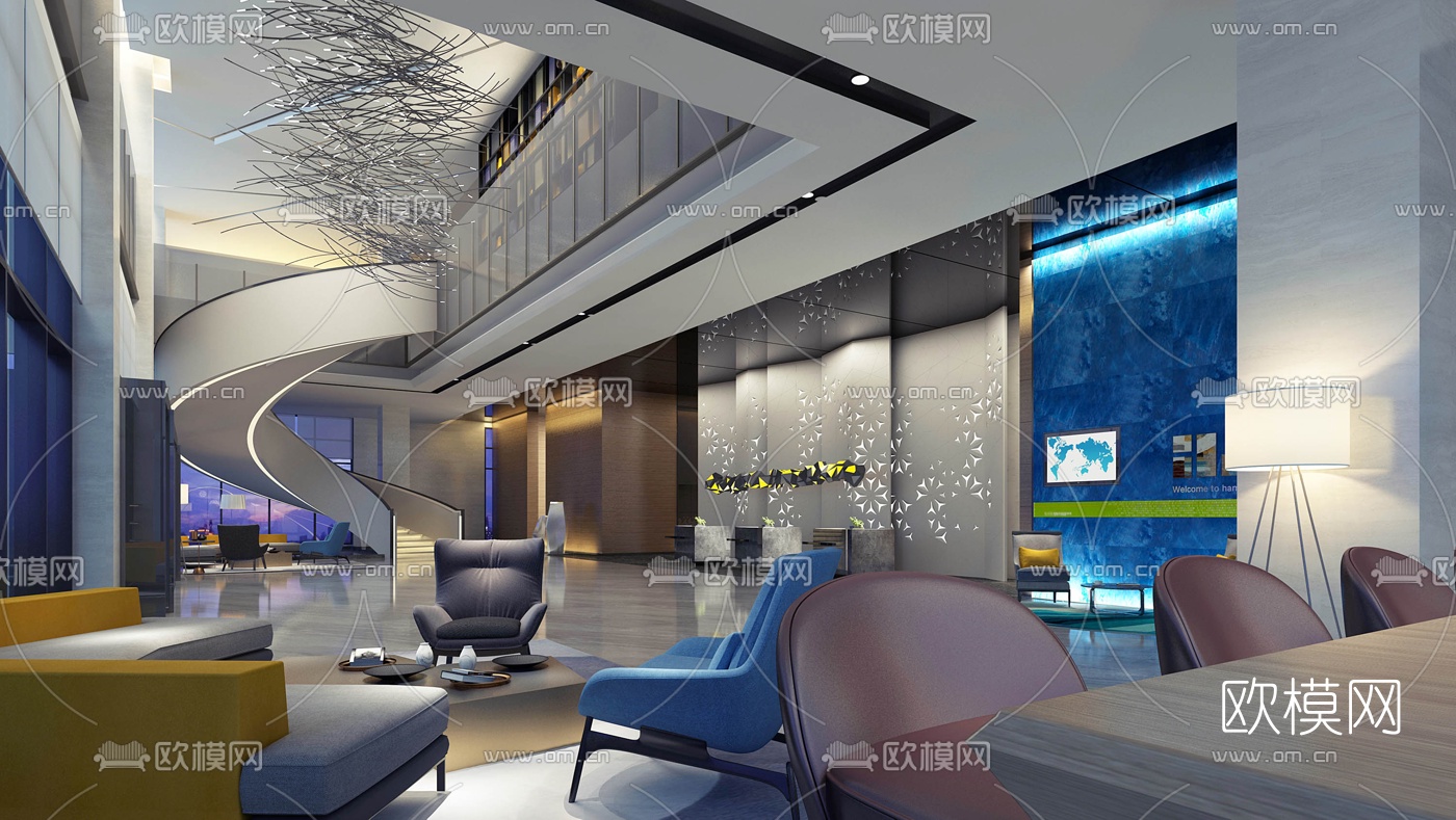 现代酒店大堂吧3D模型-免费3dmax模型库-欧模网
