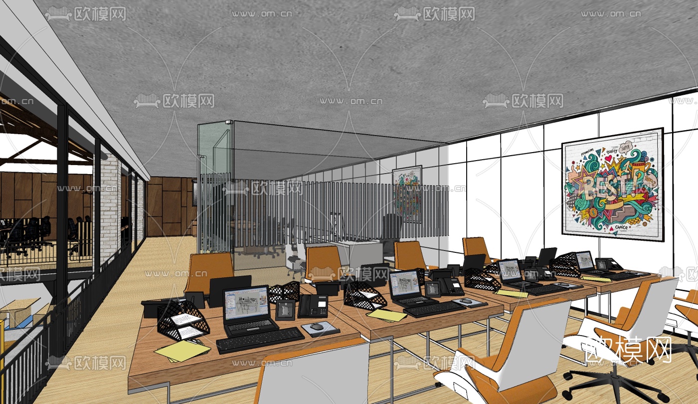 工业风办公区免费su模型下载（渲染图4）