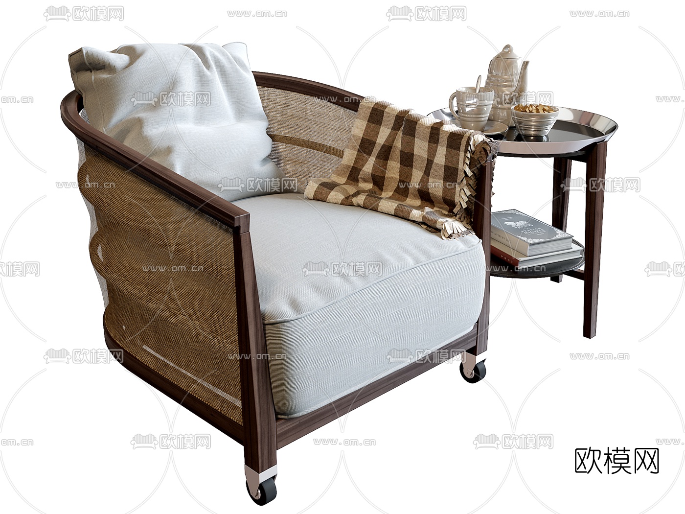 新中式布艺单人沙发3d模型下载（渲染图2）