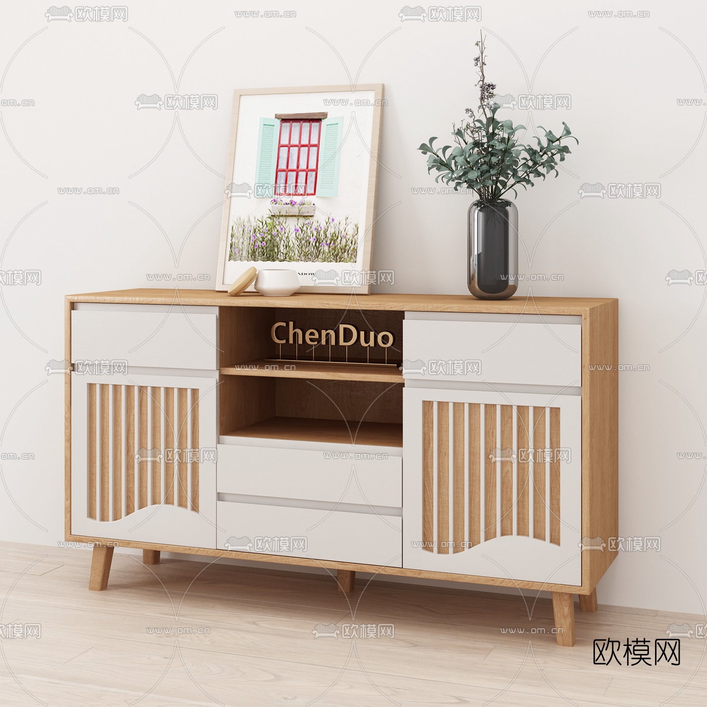 北欧实木餐边柜3d模型下载（渲染图2）