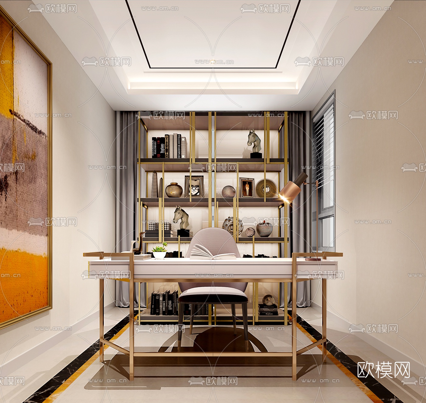 后现代样板间客厅餐厅书房3d模型