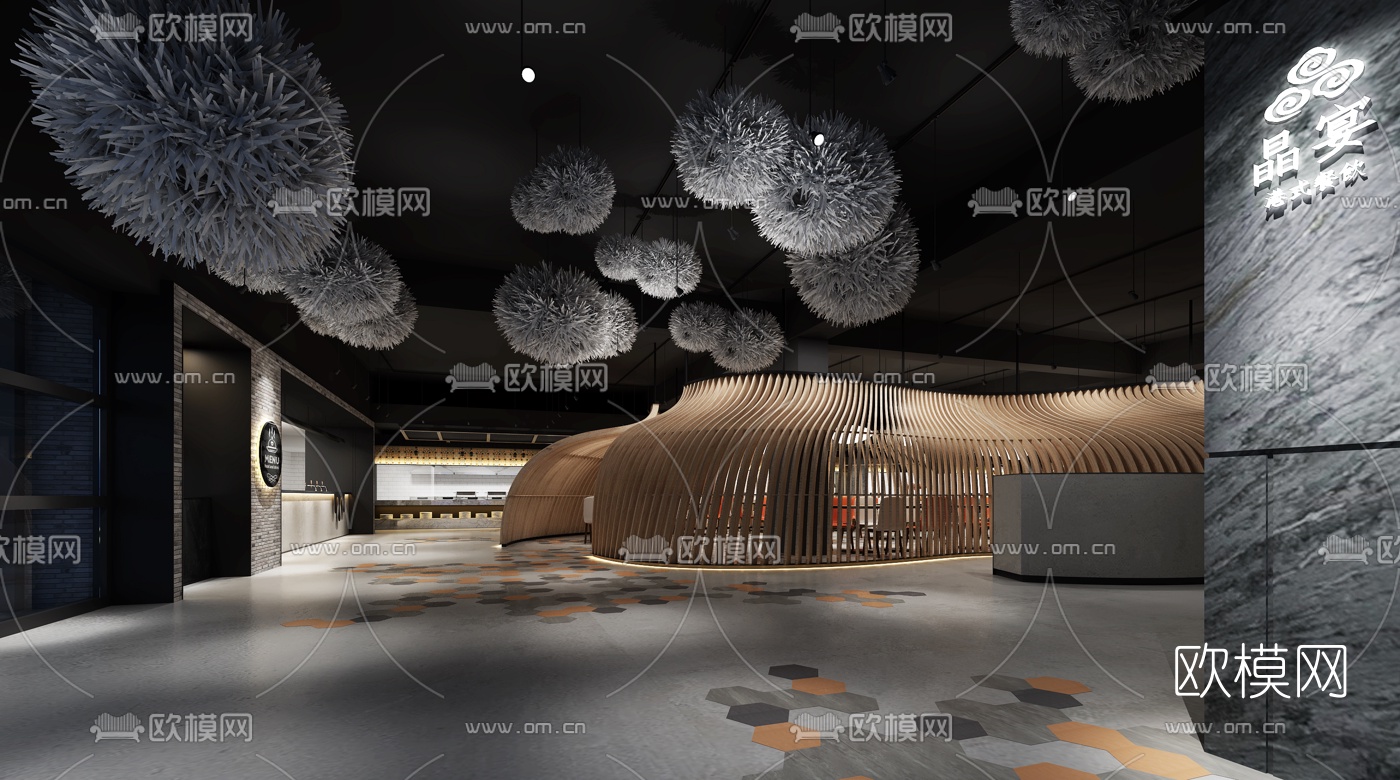 现代自助餐厅3d模型下载