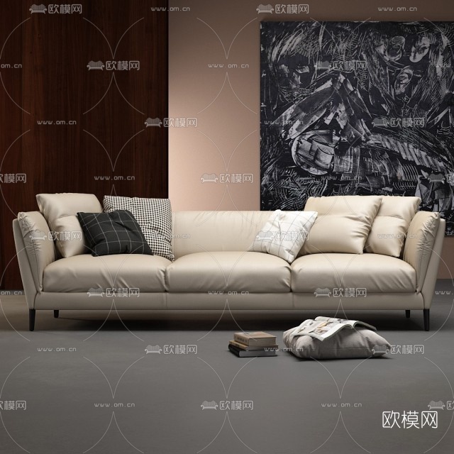 现代布艺多人沙发3D模型-免费3dmax模型库-欧模网