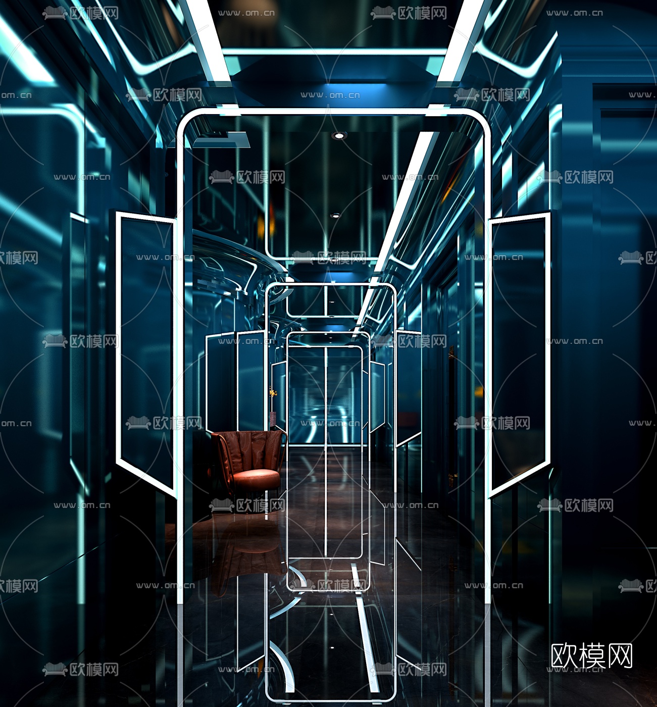 现代ktv过道通道3D模型-免费3dmax模型库-欧模网