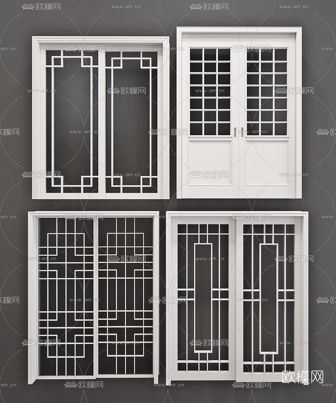 中式实木推拉门窗格组合3D模型下载（渲染图2）