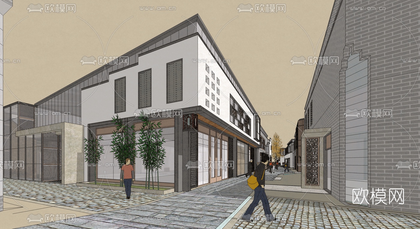 中式商业步行街su模型下载（渲染图6）