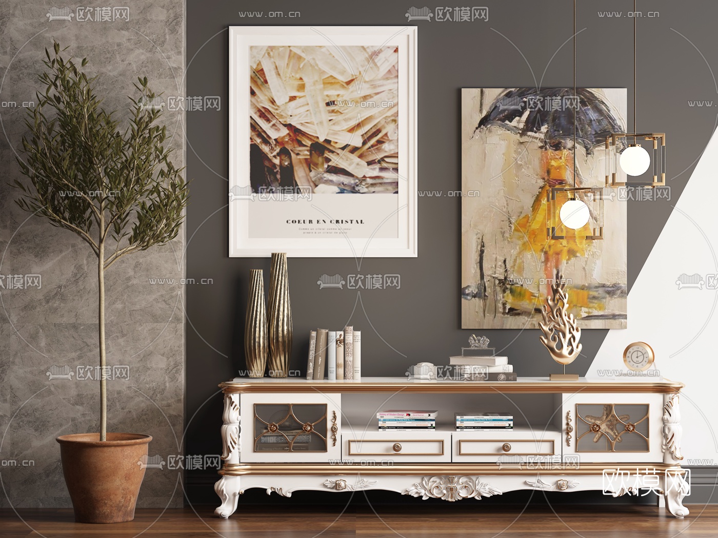 欧式电视柜3D模型下载