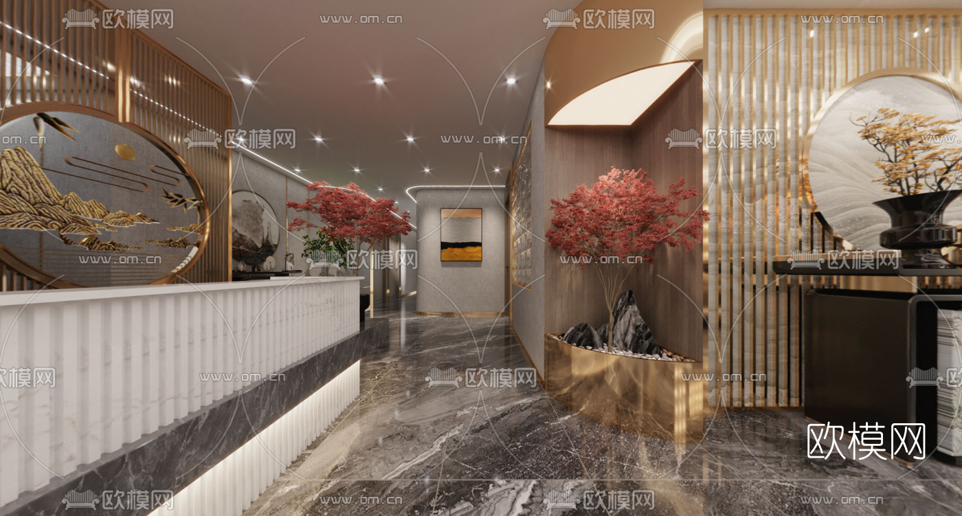 新中式轻奢茶楼前台洽谈区cr全景3d模型下载_ID10027985_3dmax免费模型-欧模网