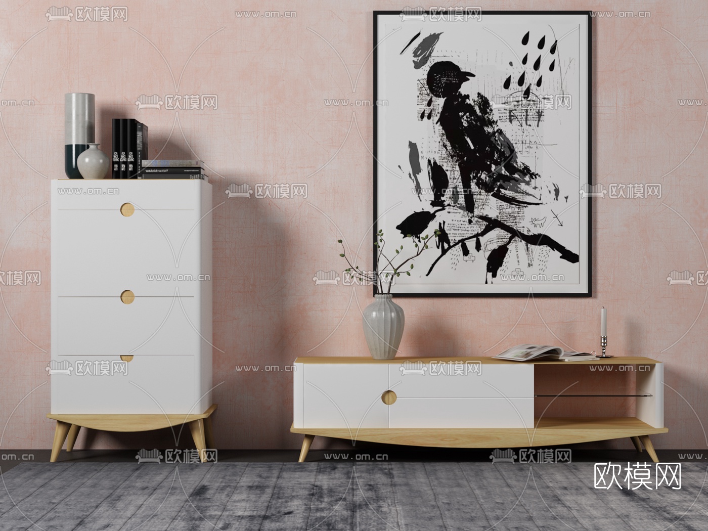 北欧实木边柜电视柜3d模型下载