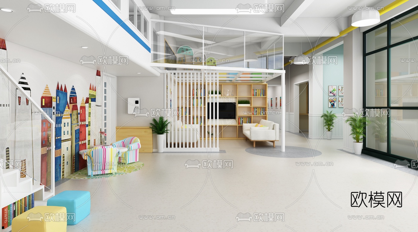 现代幼儿园前台3d模型