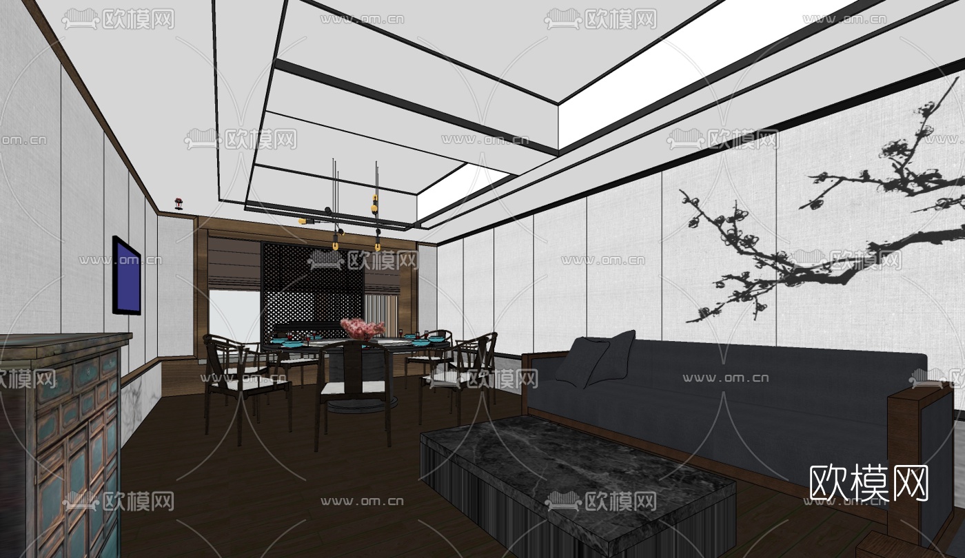 新中式餐厅su模型