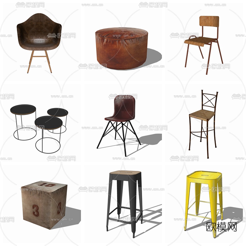 工业单椅组合su模型下载