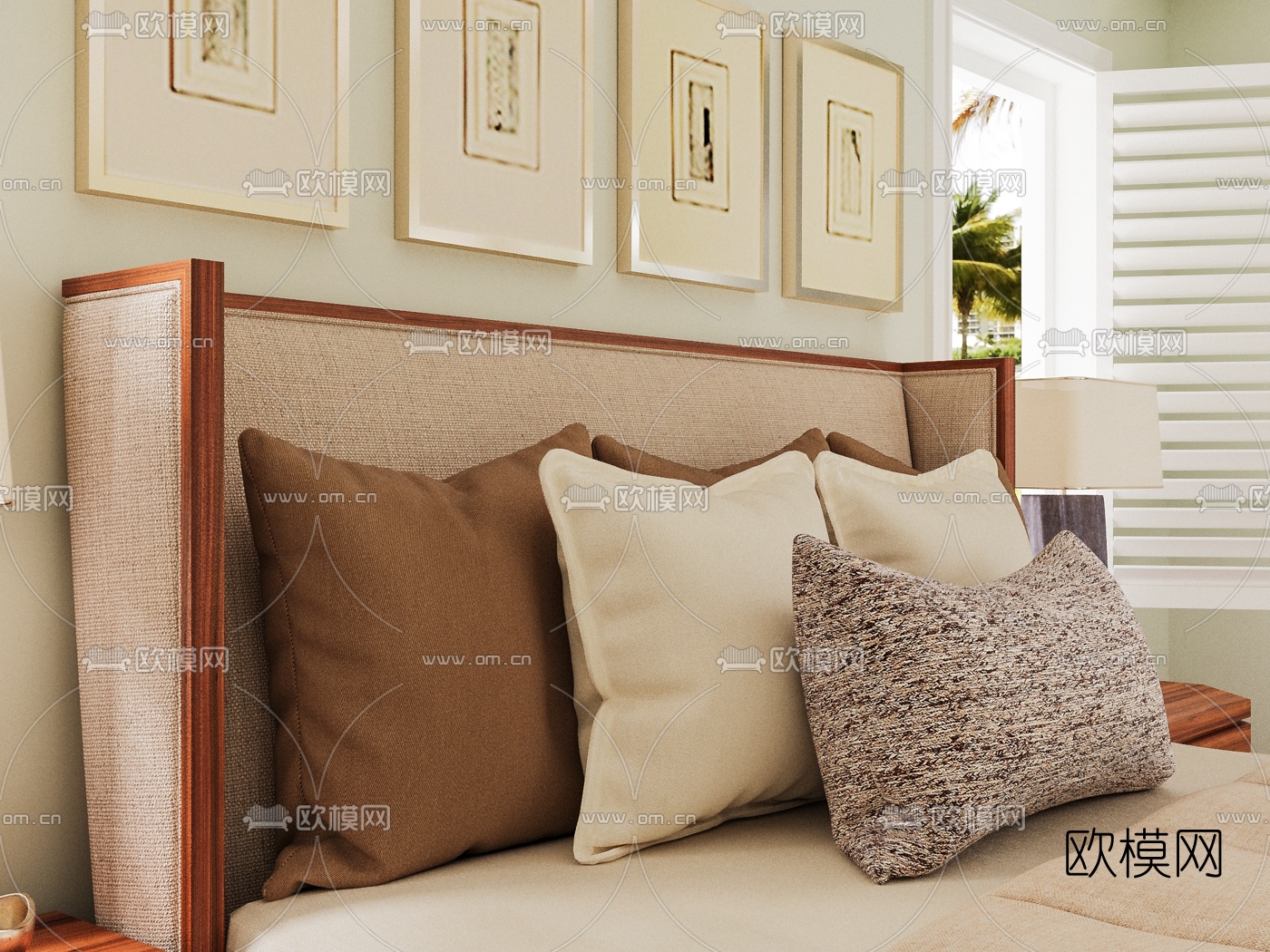 美国Lexington品牌 美式实木双人床3d模型下载（渲染图2）