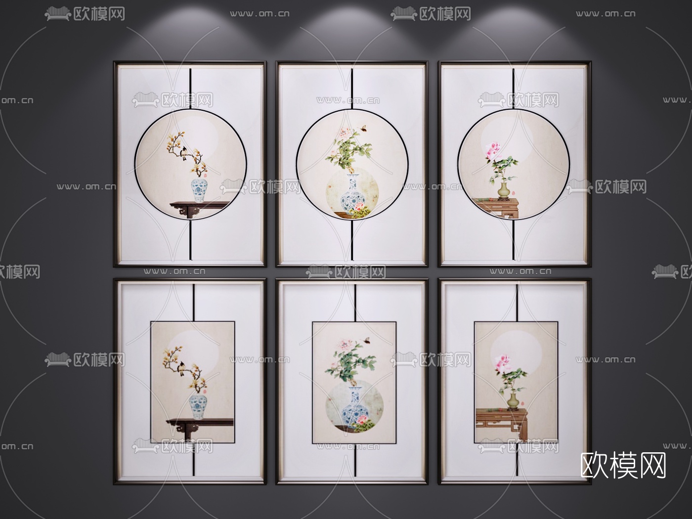 新中式挂画组合3d模型