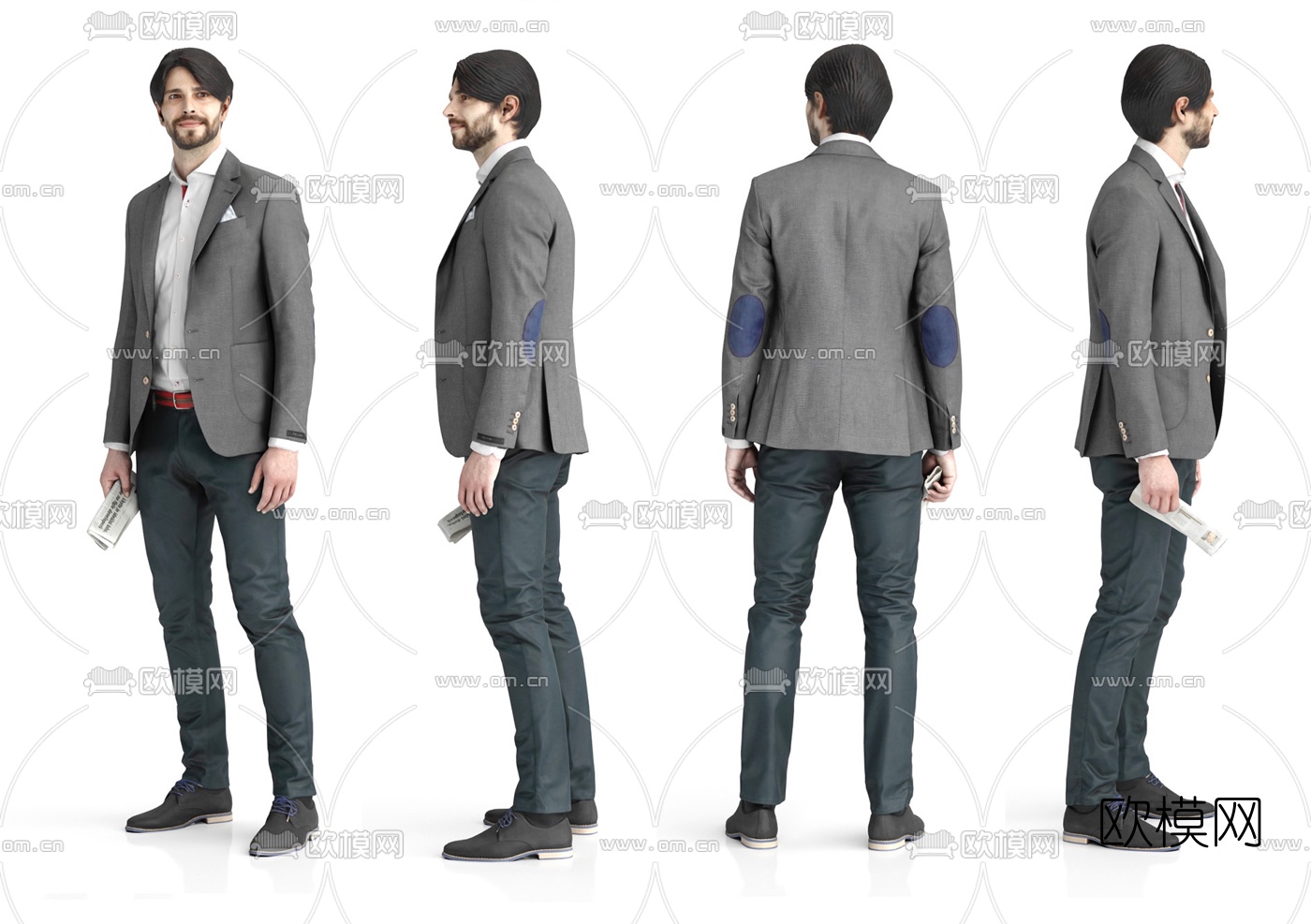 现代男士商务办公人物3d模型下载