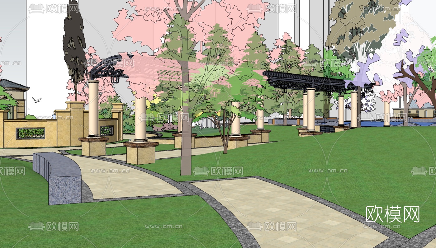 欧式园林景观su模型下载（渲染图3）