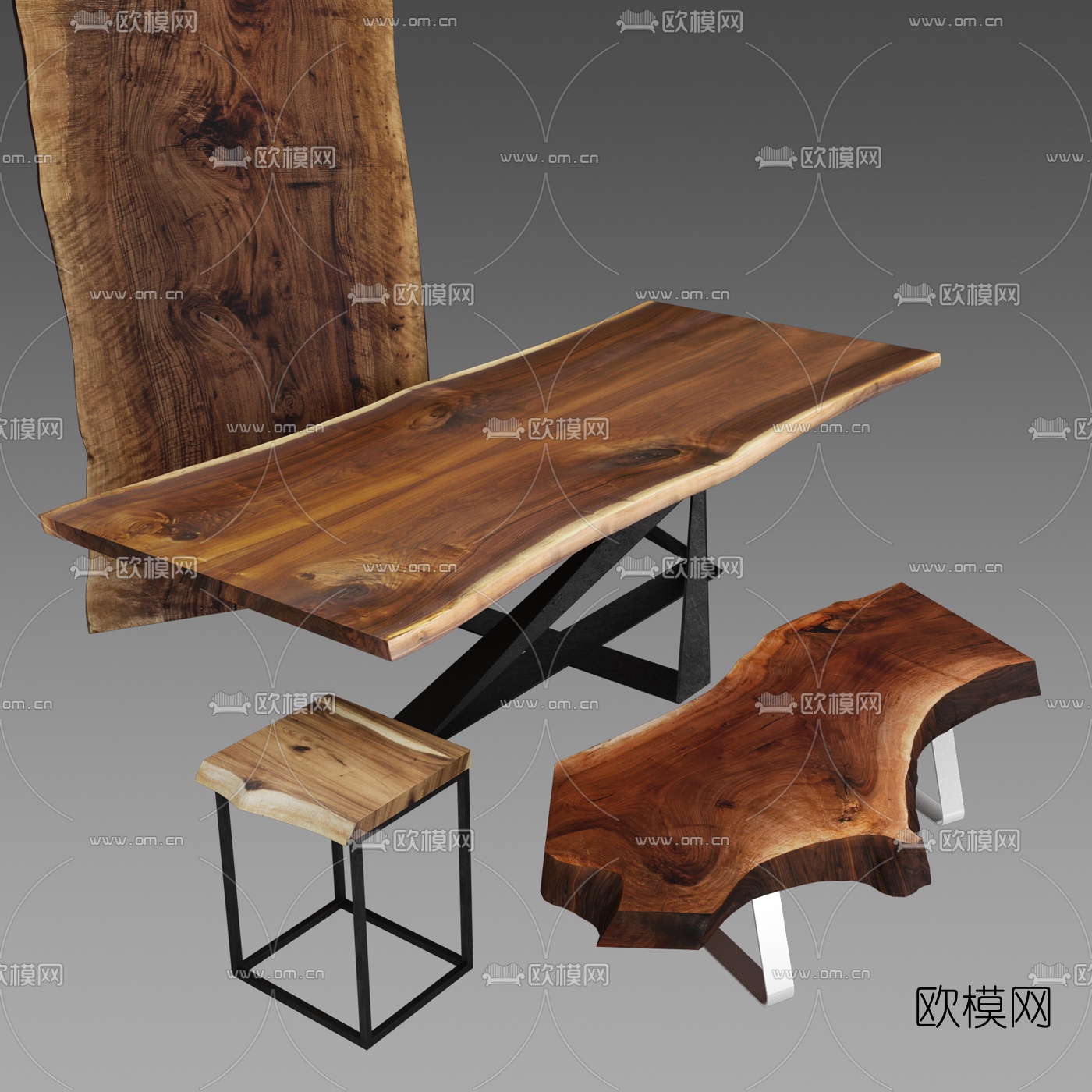 现代木质桌椅组合3d模型