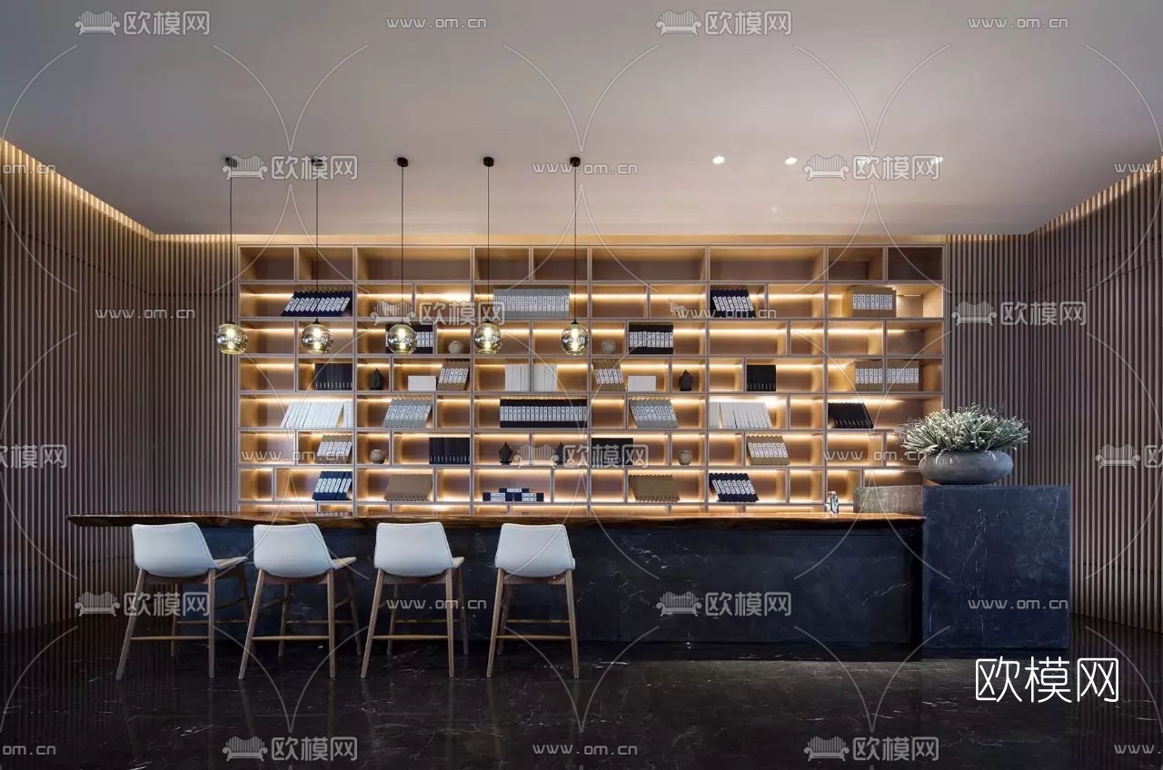 李益中现代前厅吧台组合3D模型