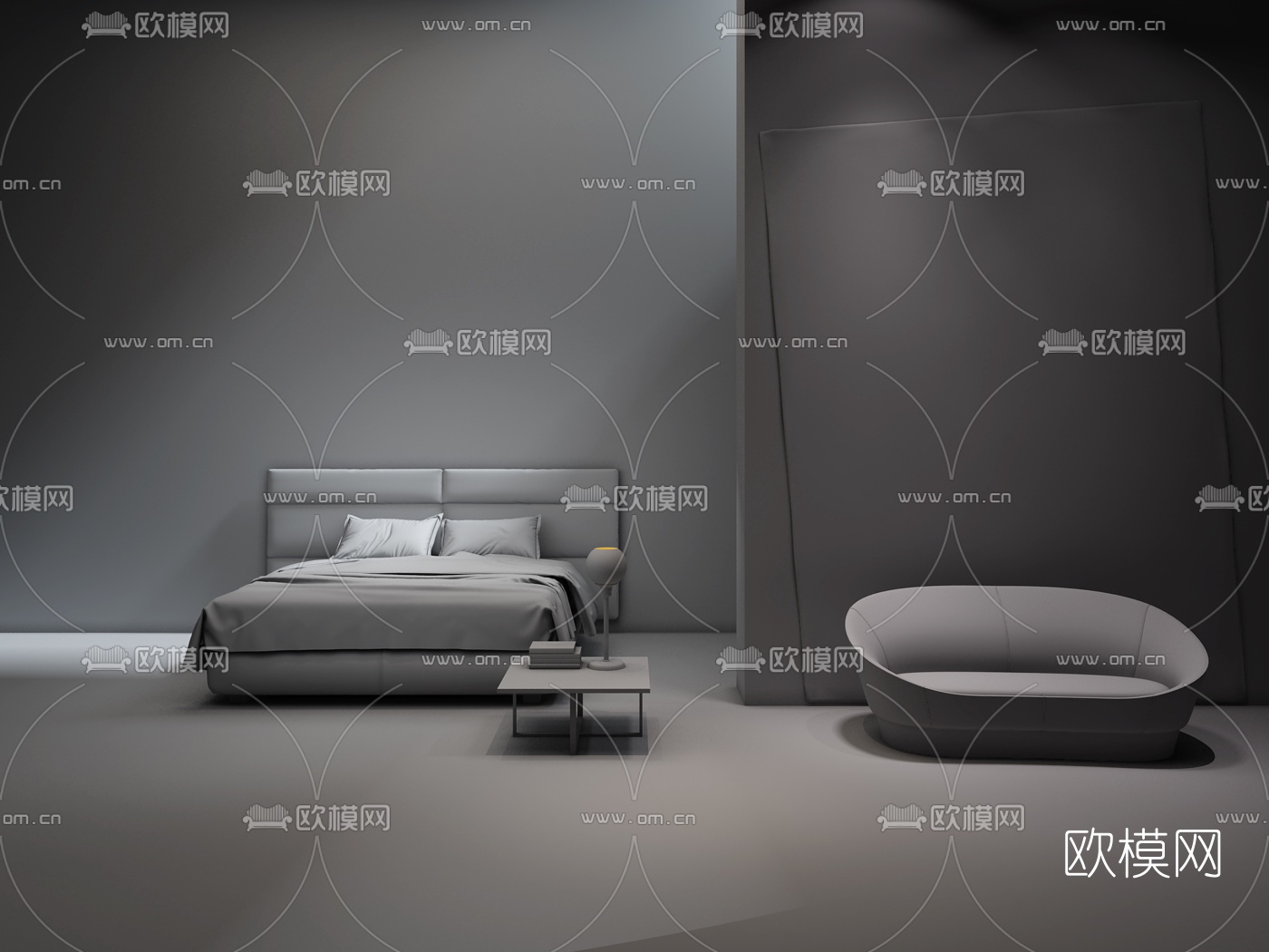 意大利BAXTER品牌 现代布艺双人床双人沙发3D模型