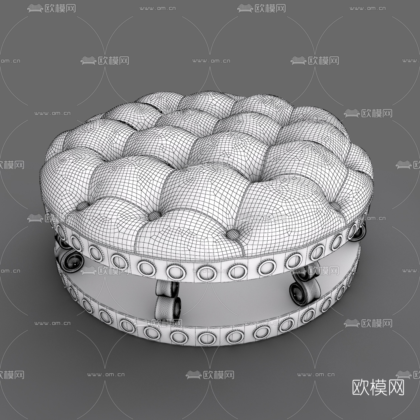 美式皮革圆凳3d模型下载（渲染图4）