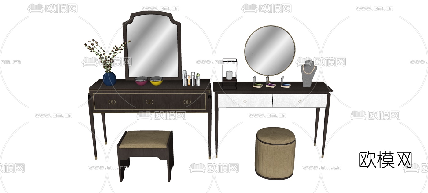 后现代梳妆台组合su模型下载