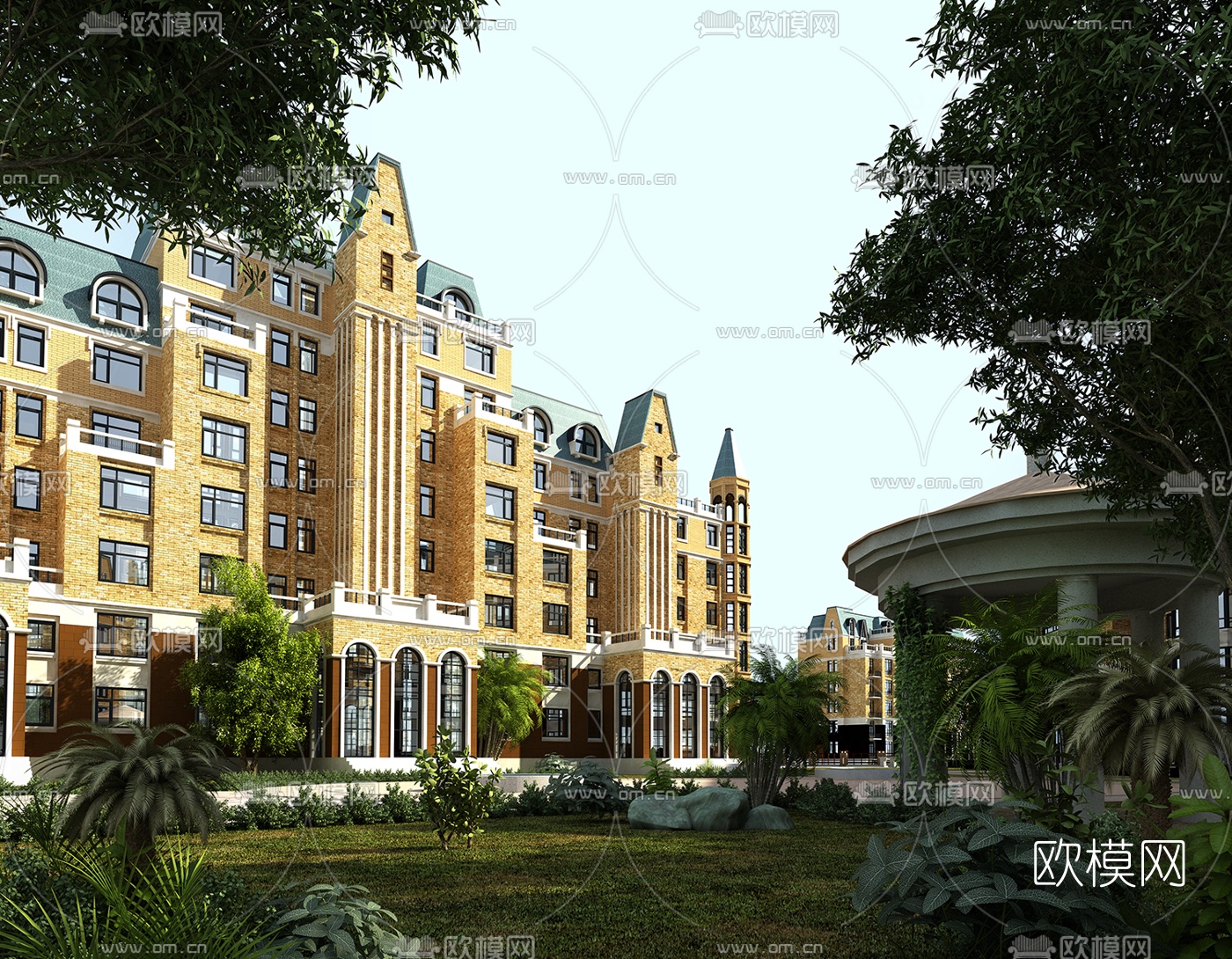 简欧多层住宅楼建筑外观3d模型