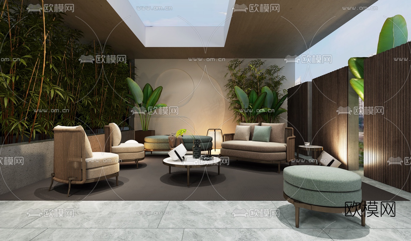 意大利Minotti品牌 现代休闲户外沙发组合3d模型下载