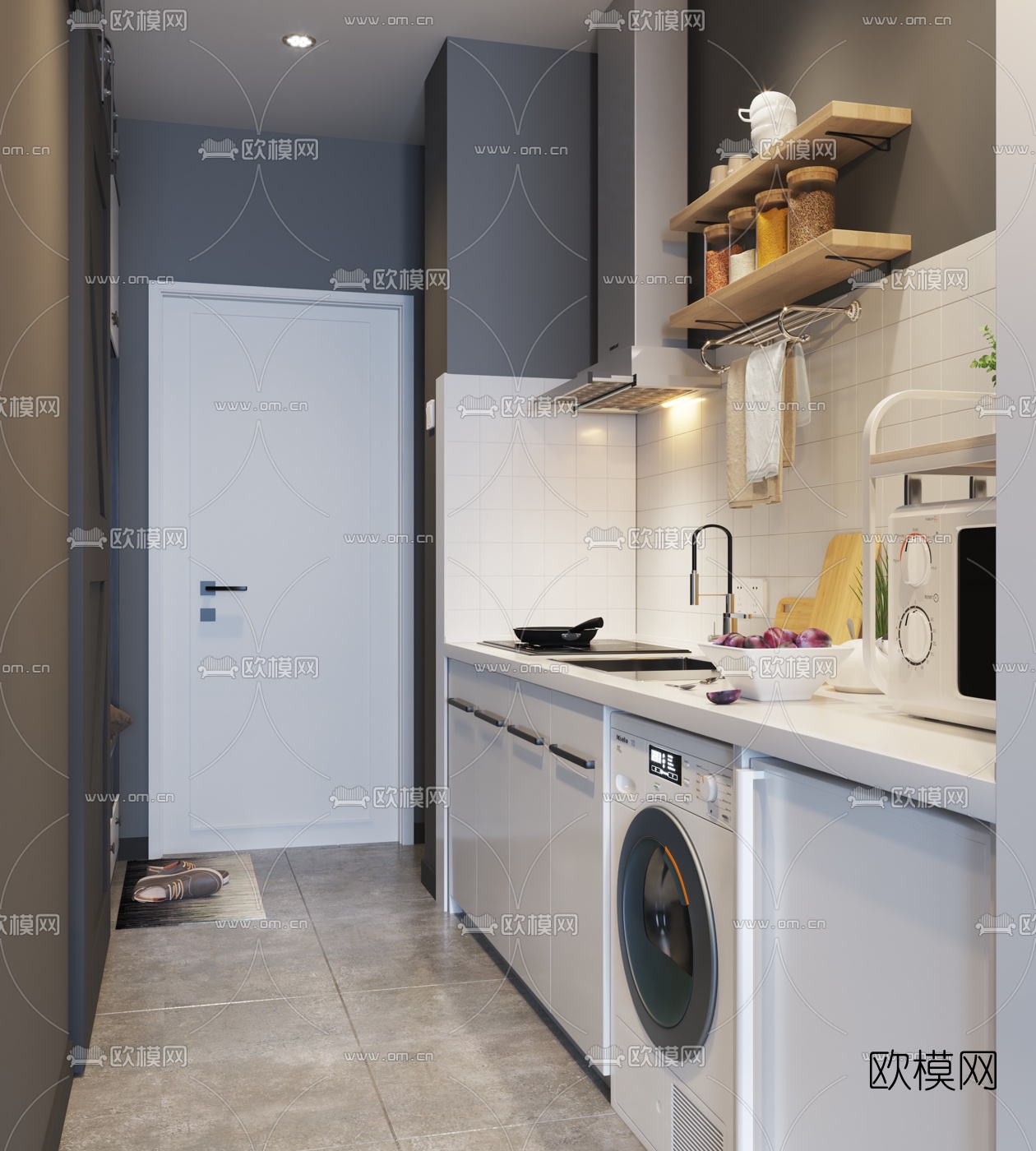 现代橱柜滚筒洗衣机3d模型下载（渲染图2）