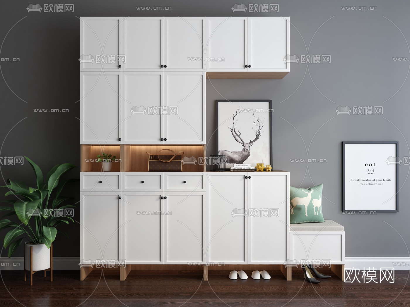 北欧实木鞋柜3d模型下载