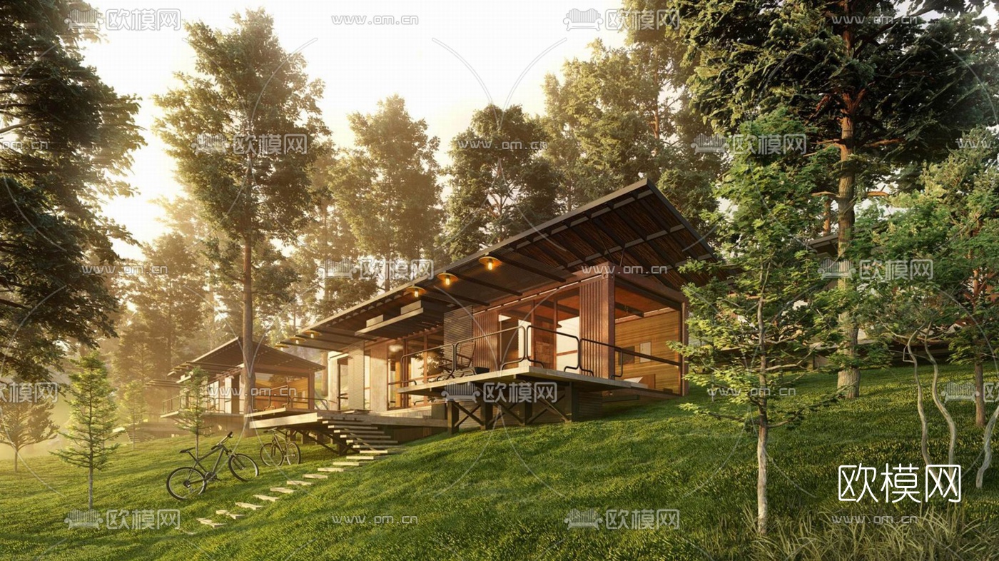 现代民宿酒店外观su模型下载（渲染图1）