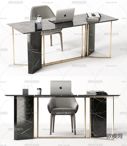 现代轻奢书桌椅3d模型下载(渲染图1)